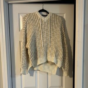 POL Cream and Tan V-Neck Sweater
